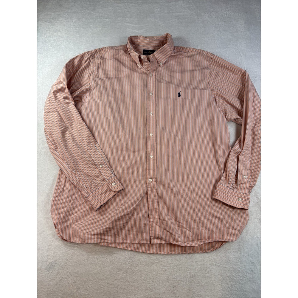 Ralph Lauren Shirt Mens 18 Peach Striped Classic‎ Fit Long Sleeve Button Up